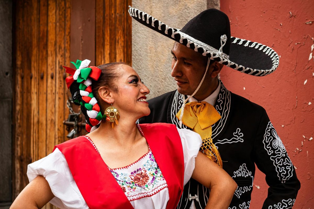 Two Dancers engaging in the Traditional Mexican Hat Dance
