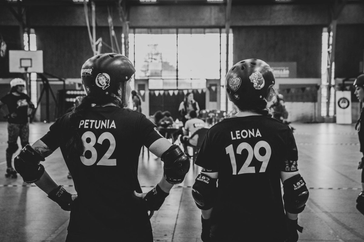 Women Skaters at a Skatepark, Black and White